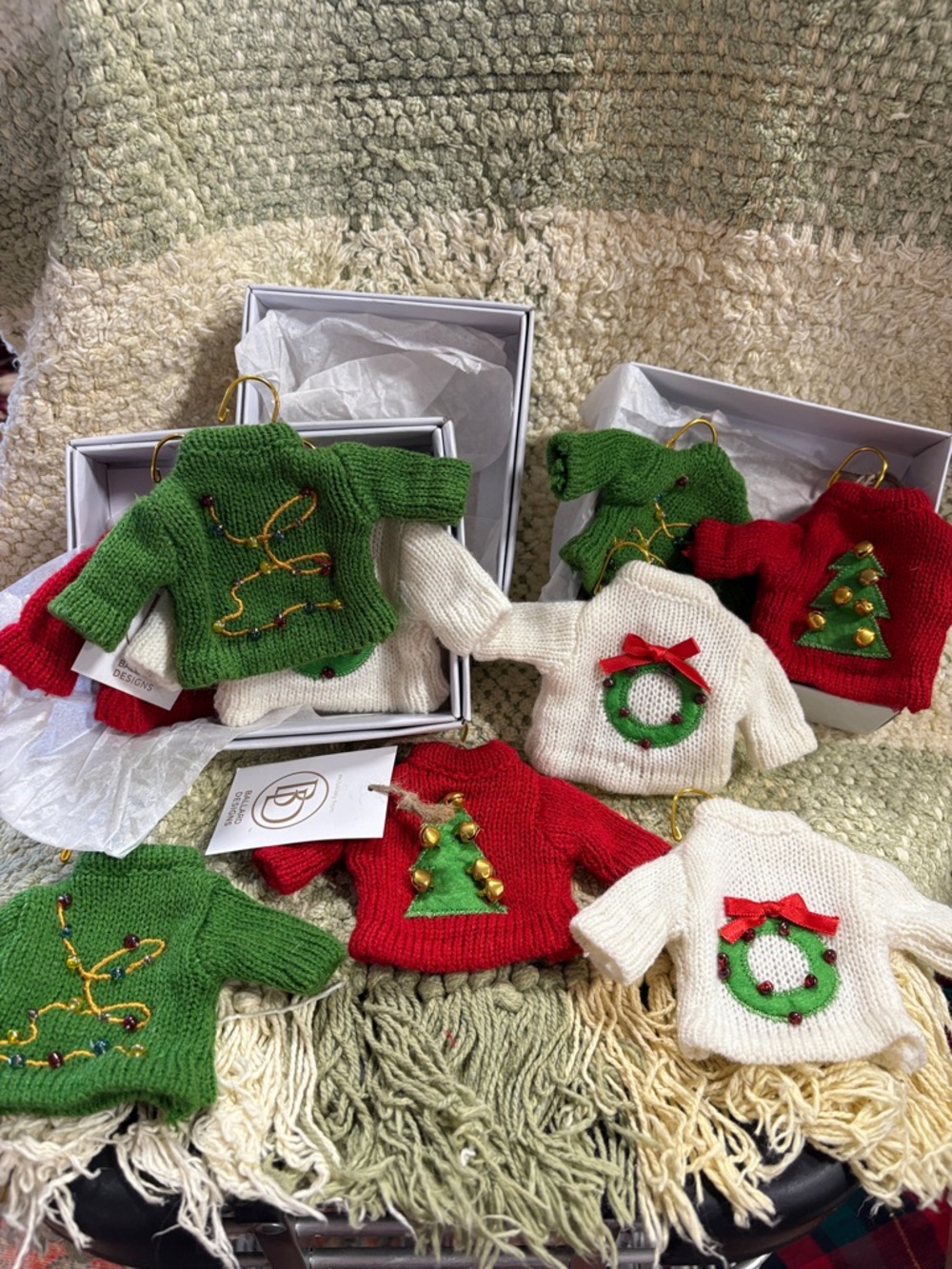 Holiday Mini Sweater Ornaments - Red, Green, White